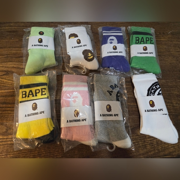 Bape A Bathing Ape Socks 8 Pair Lot Men/Women 7-12 - Picture 1 of 5